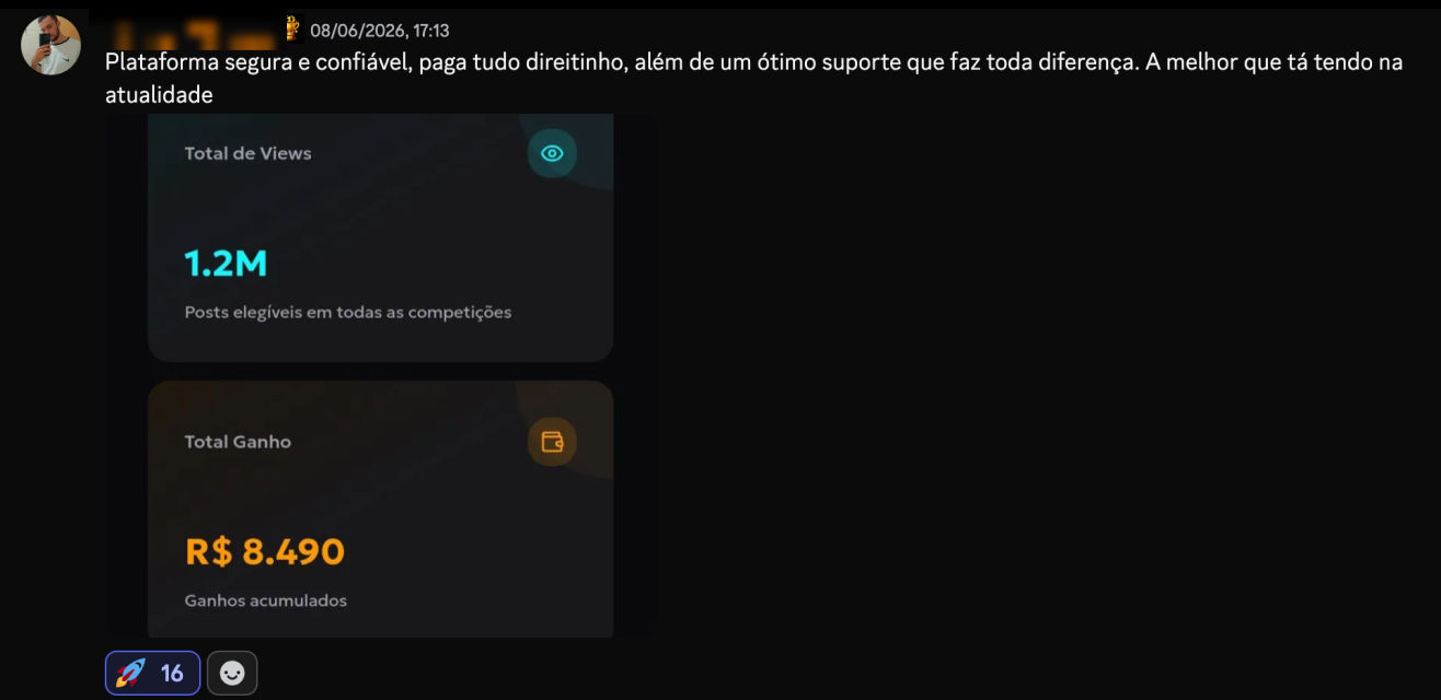 Post de clipador: plataforma segura e confiável, paga tudo direitinho, com painel de 1,2 milhão de views e R$ 8.490 ganhos.