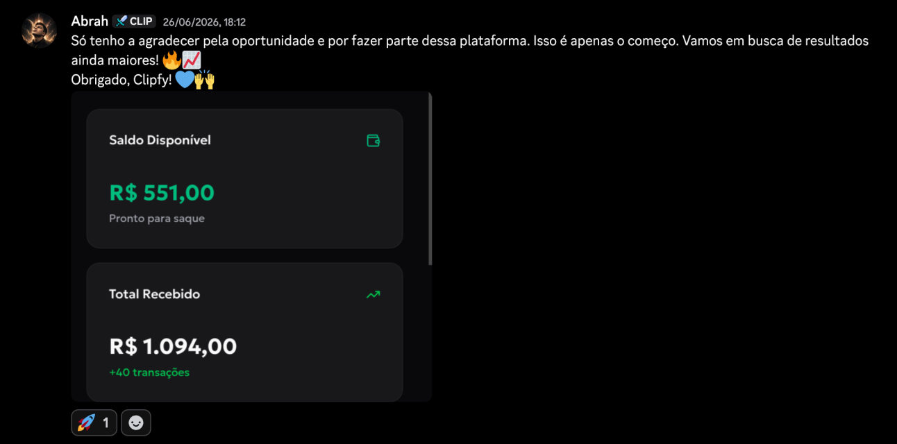 Post de Abrah: isso é apenas o começo, com painel mostrando R$ 1.094,00 recebidos em mais de 40 transações.